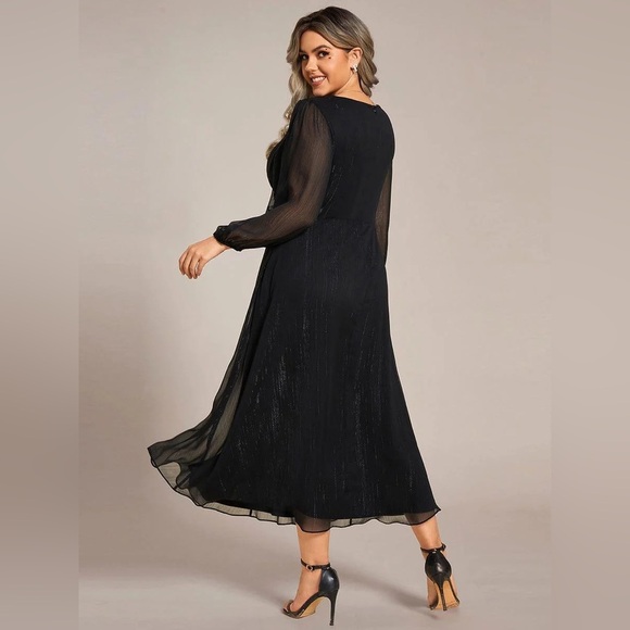 🆕 Plus Size Twist Knot Louts Leaf Long Sleeve A-Line Evening Dress - Picture 2 of 3